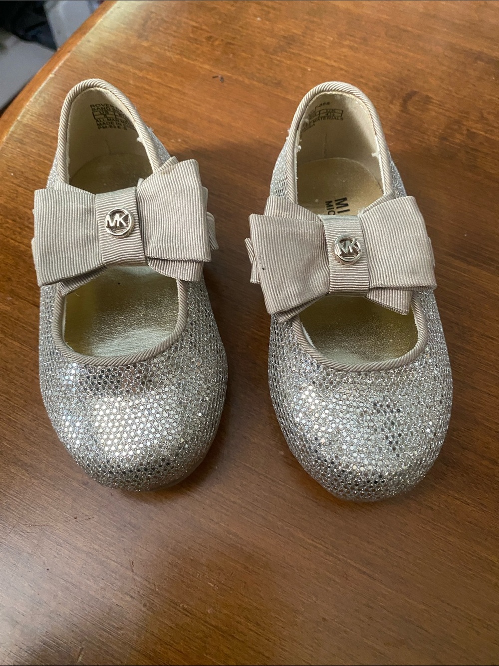 Michael Kors Girls Silver Glitter Bow Flats